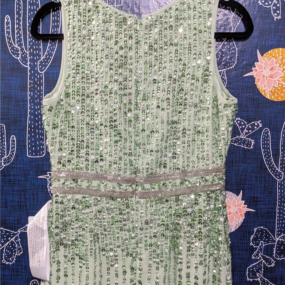NWT Mac Duggal Sequined Sleeveless V Neck Midi Dress Sage Green Women's Size 4 - Picture 9 of 10